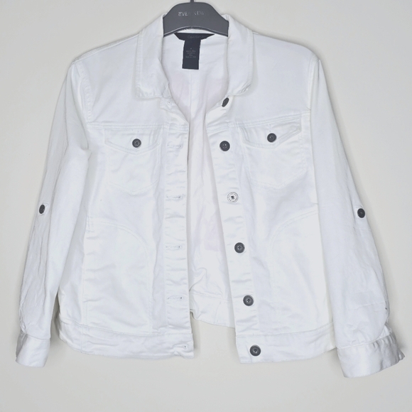 Calvin Klein Jeans White Jean Jacket with Pink Floral Design On The Back - Picture 3 of 13